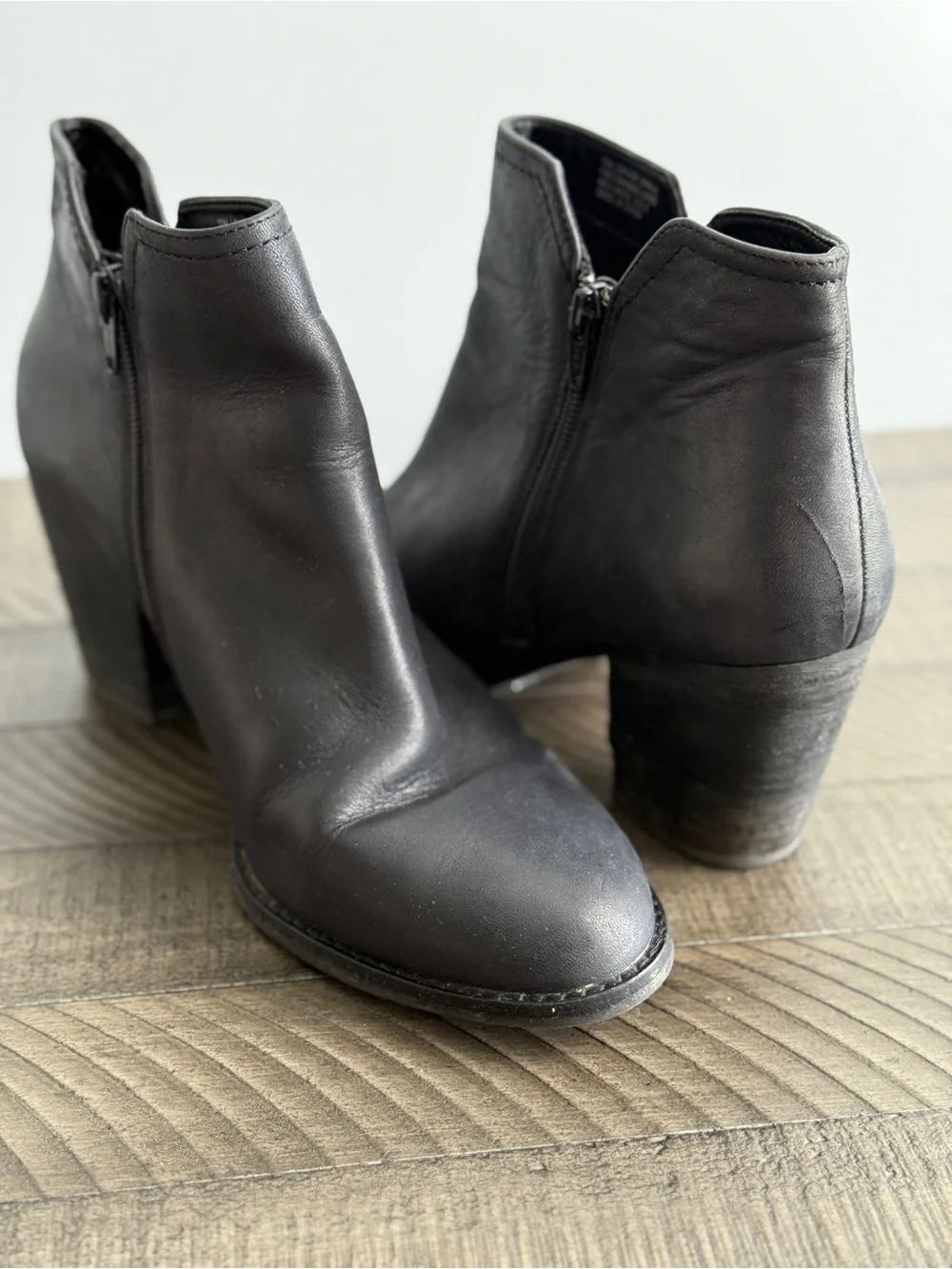 Gianni Bini Leather Ankle Boots Womens Black Block Heel Ankle Booties Size 10